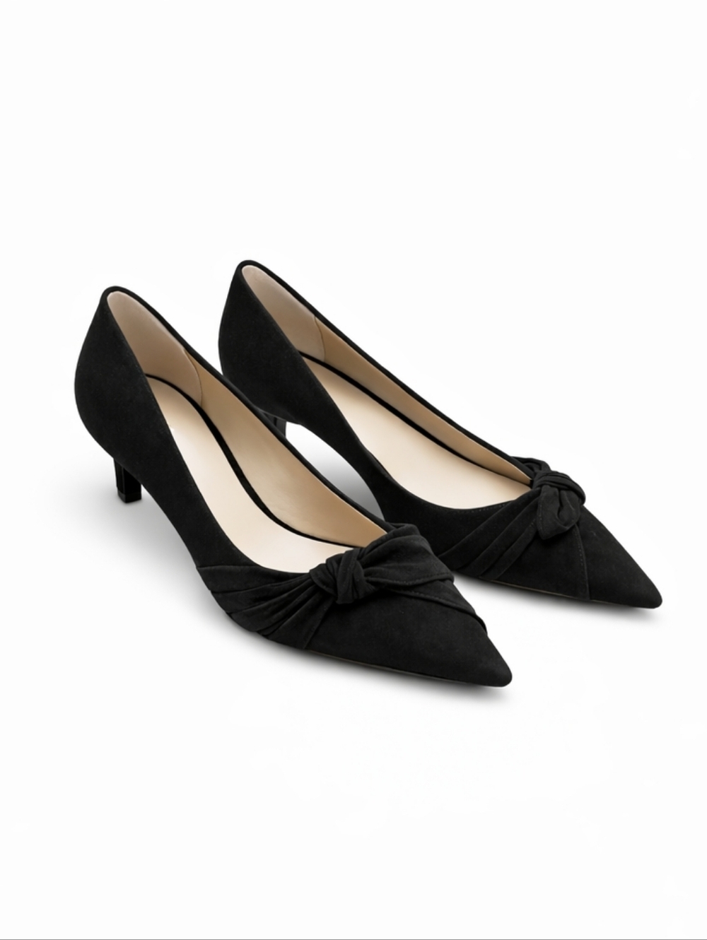 Ann Taylor Black Suede Knot Bowtie Pointed-Toe Pumps